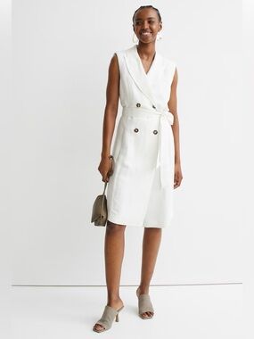 NWT H&M White Sleeveless Double-Breasted Midi Dress